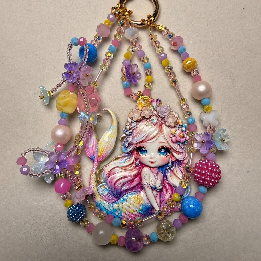Pastel Mermaid Phone Wristlet Keychain Glow in Dark Fantasy Bag Charm Handmade